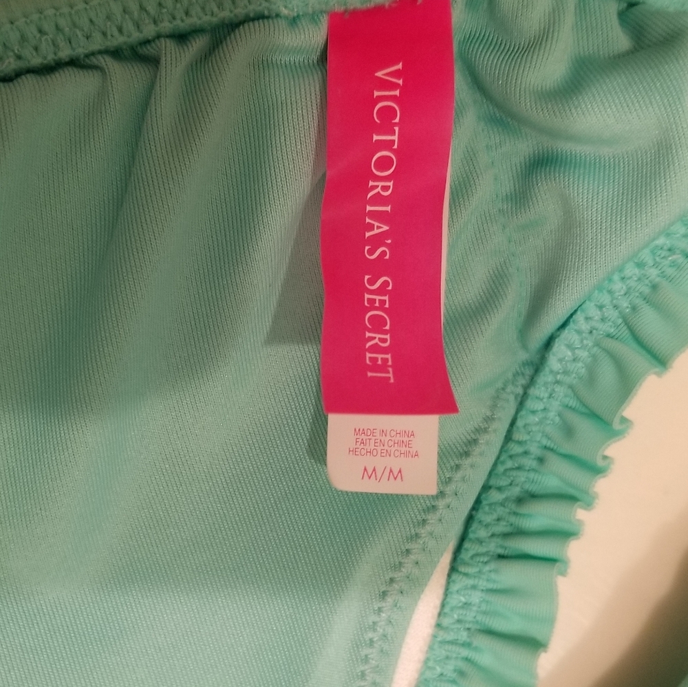 Victoria's Secret Lt Teal Scalloped Edge String Bikini Set  M/TOP XS/BOTTOM - Picture 6 of 10